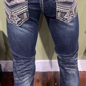 Men's Blue Jeans Deniko slim straight stretch embroidery pocket